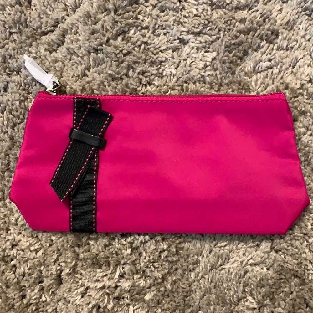 Hot Pink Makeup Bag with Black Ribbon Detail New Cosmeticā Travel Case